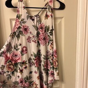 Floral Sleeveless Top - Pink and Green
